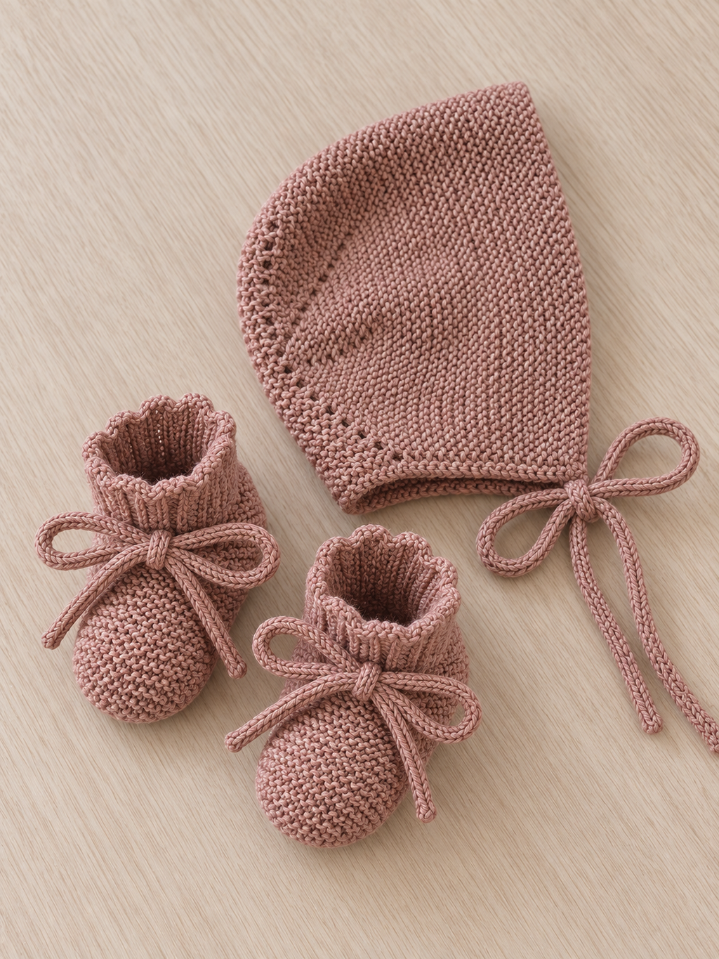 Conjunto de capota y botitas de punto