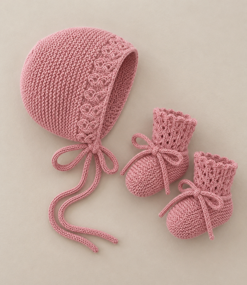 Conjunto de capota y botitas de punto